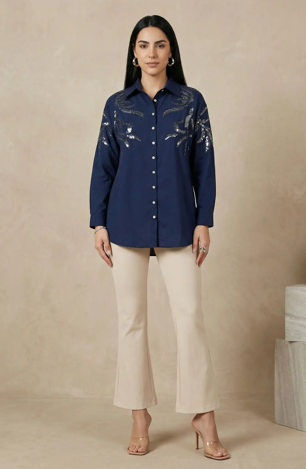 Navy Blue Sequin Shirt