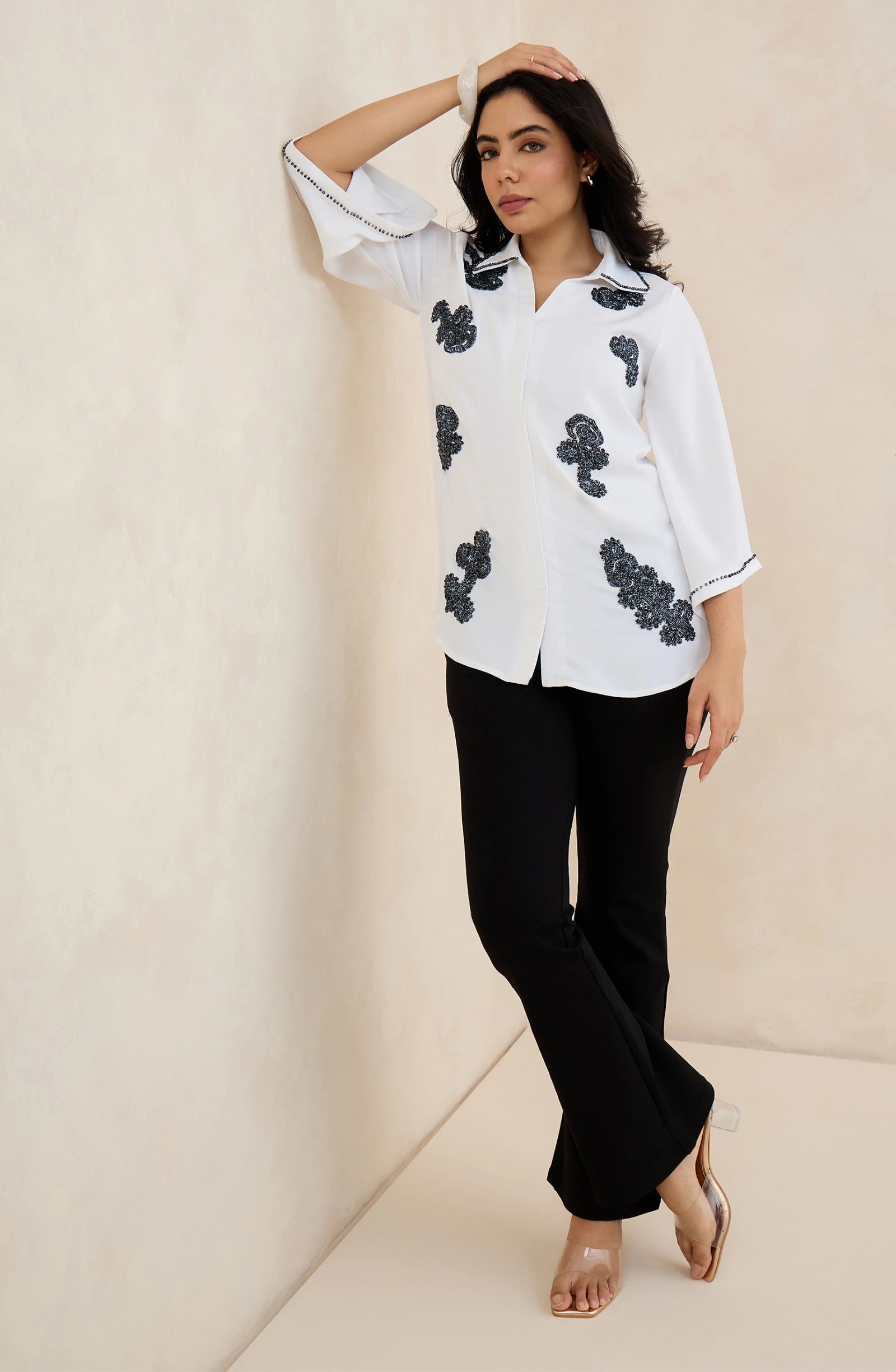 White Floral Midnight Embellished Shirt