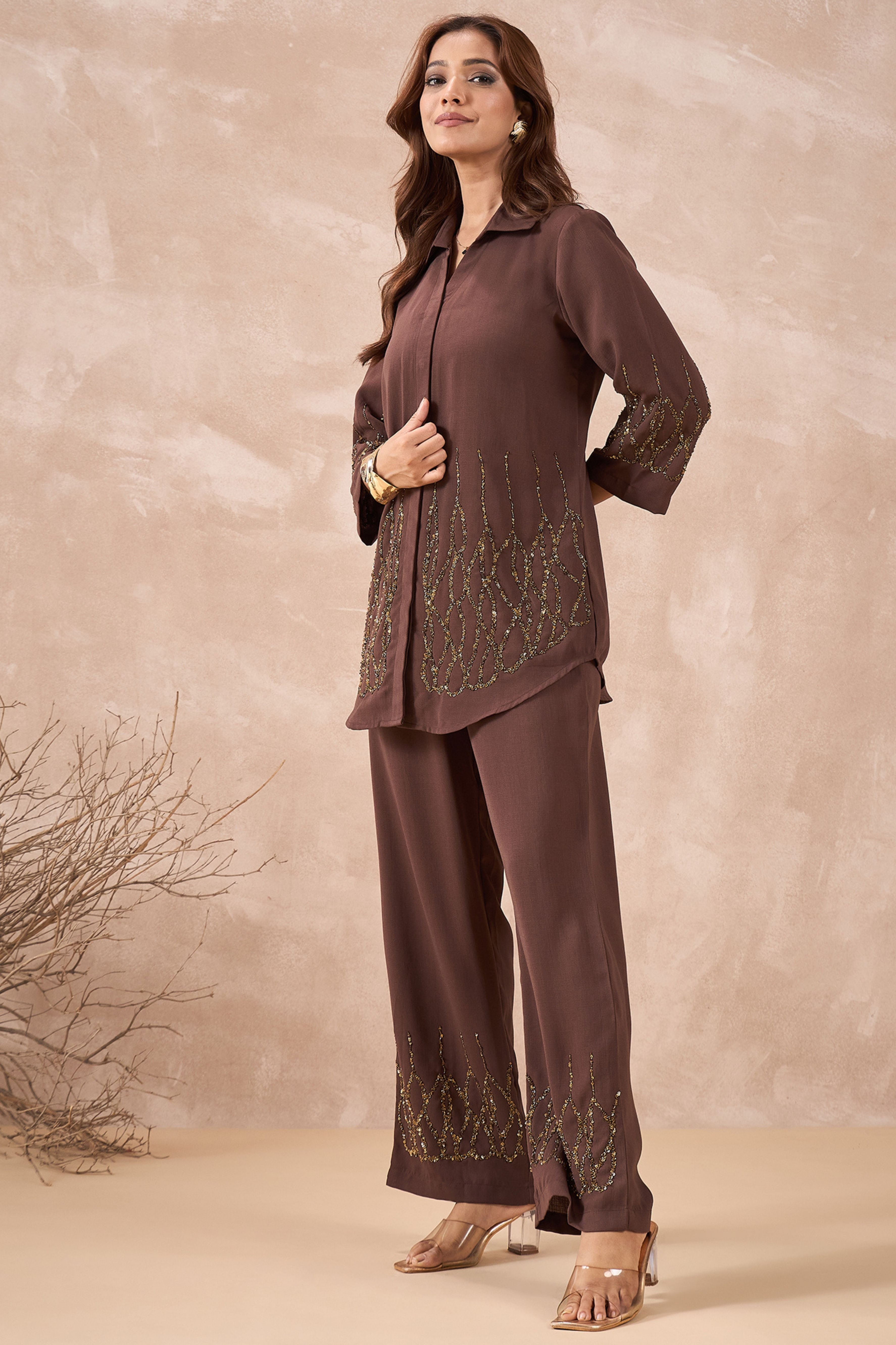 Brown Embellished Co-Ord Set