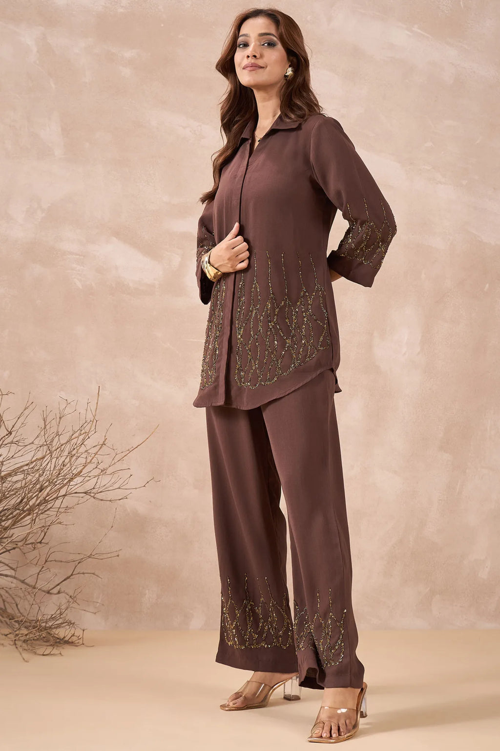 Brown Embellished Co-Ord Set