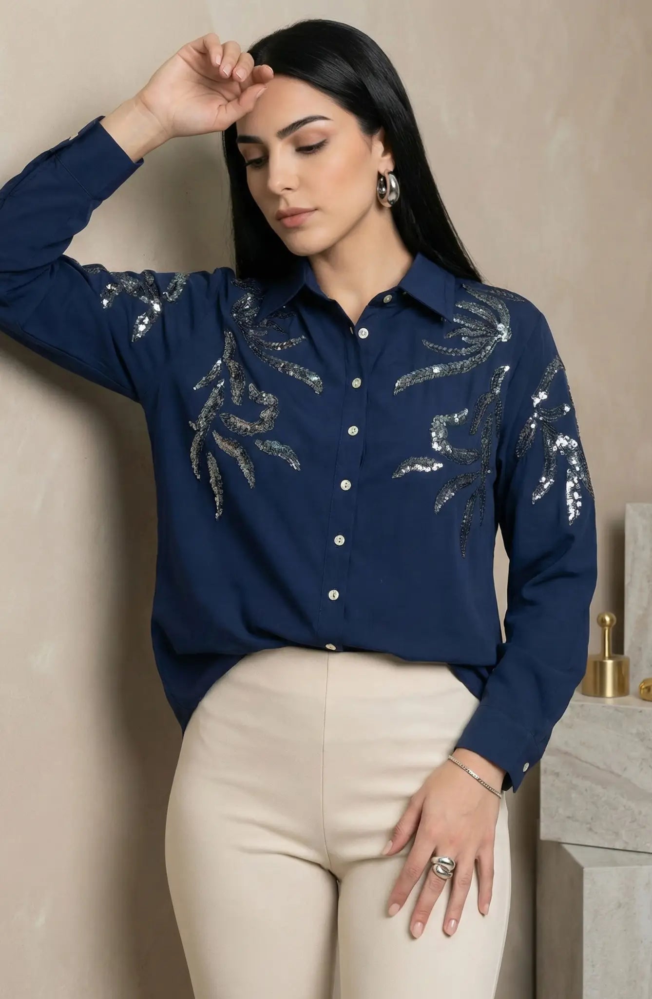 Navy Blue Sequin Shirt