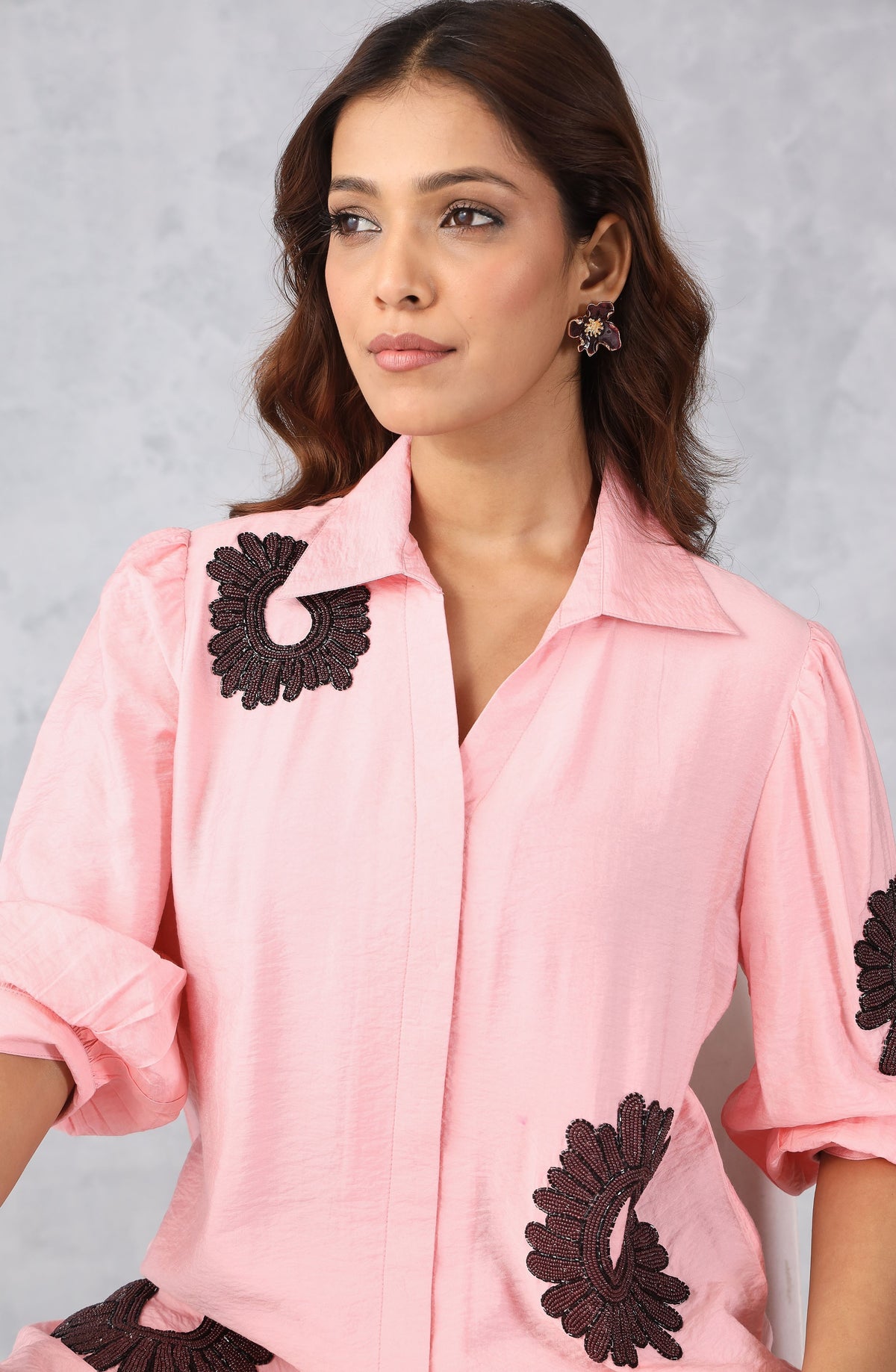 Pink Floral Embellished Shirt