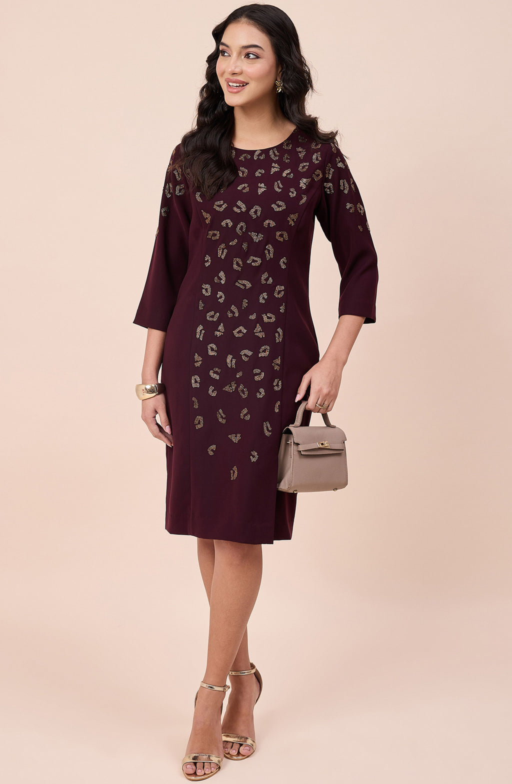 Wine Copper Embellished Dress
