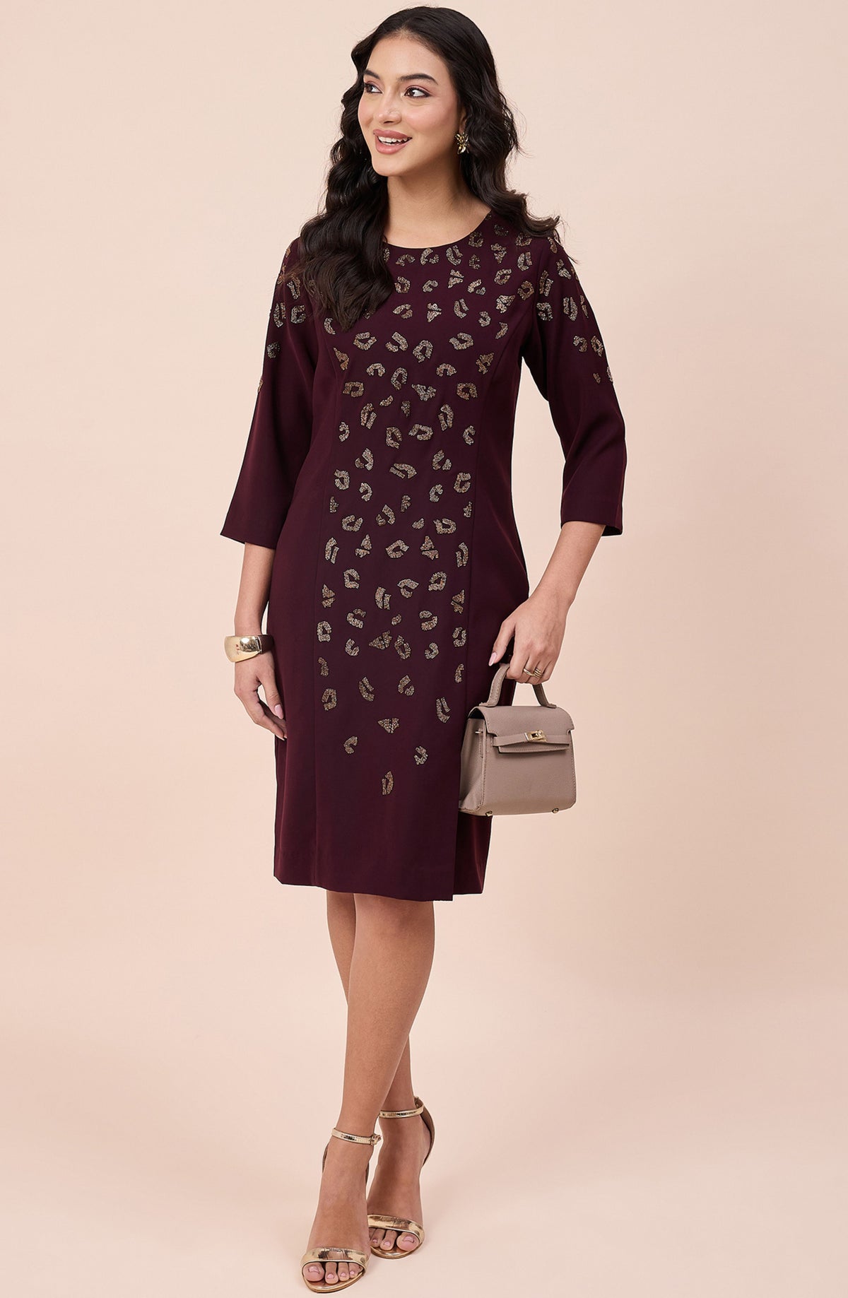Wine Copper Embellished Dress