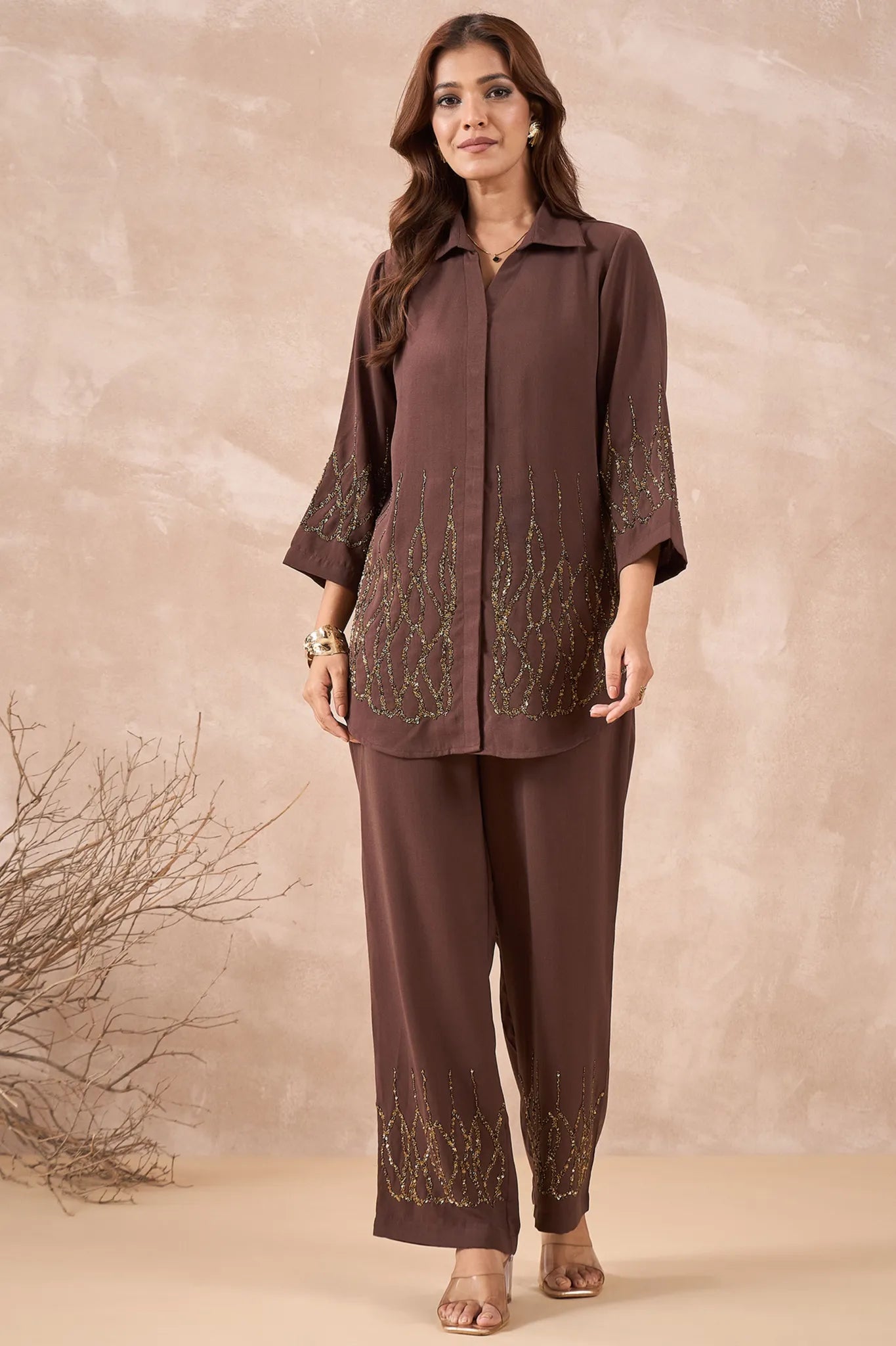 Brown Embellished Co-Ord Set