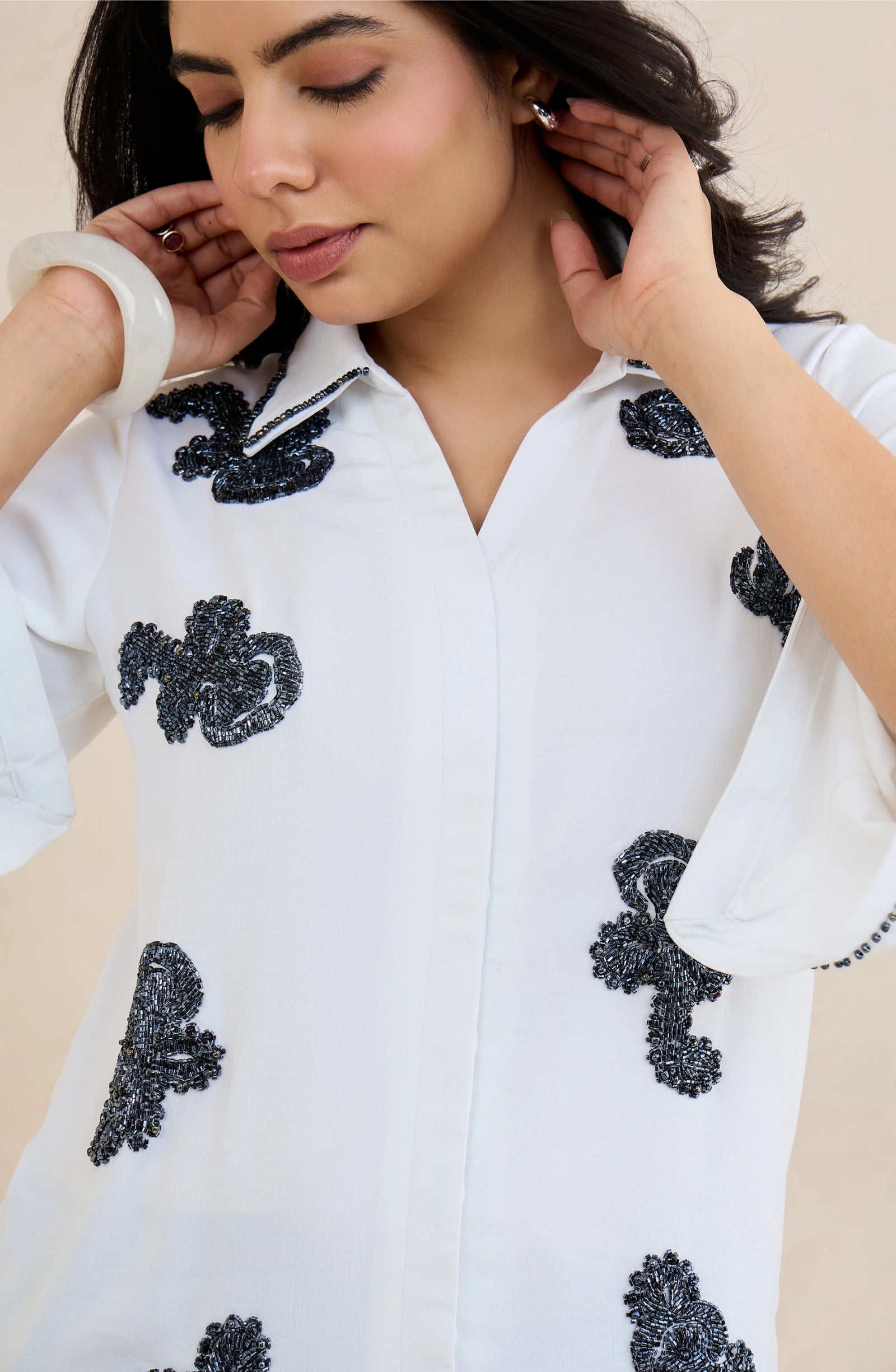 White Floral Midnight Embellished Shirt
