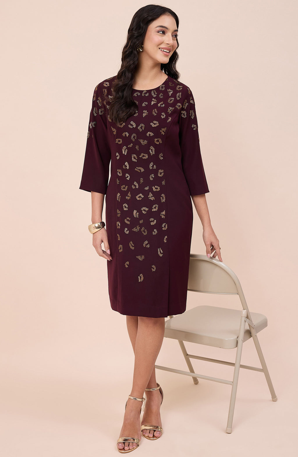 Wine Copper Embellished Dress