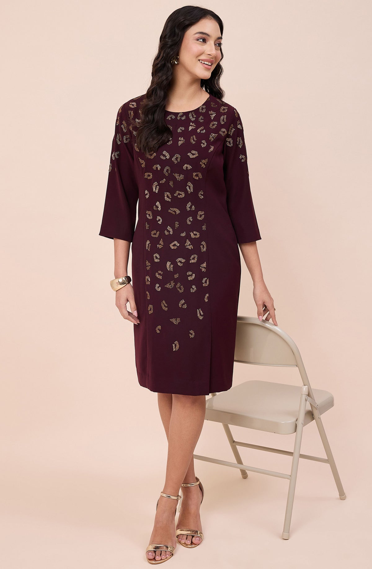 Wine Copper Embellished Dress