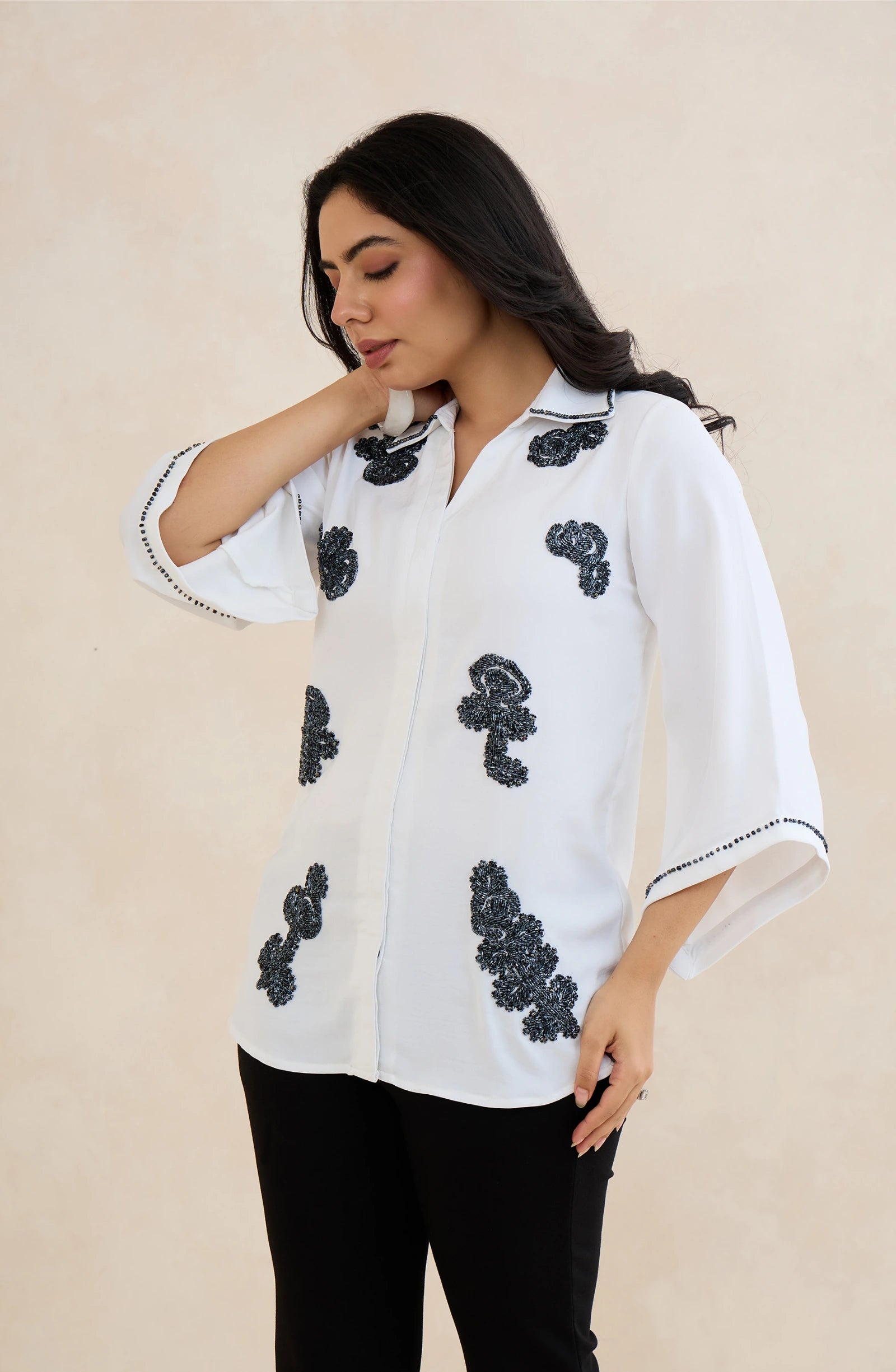 White Floral Midnight Embellished Shirt