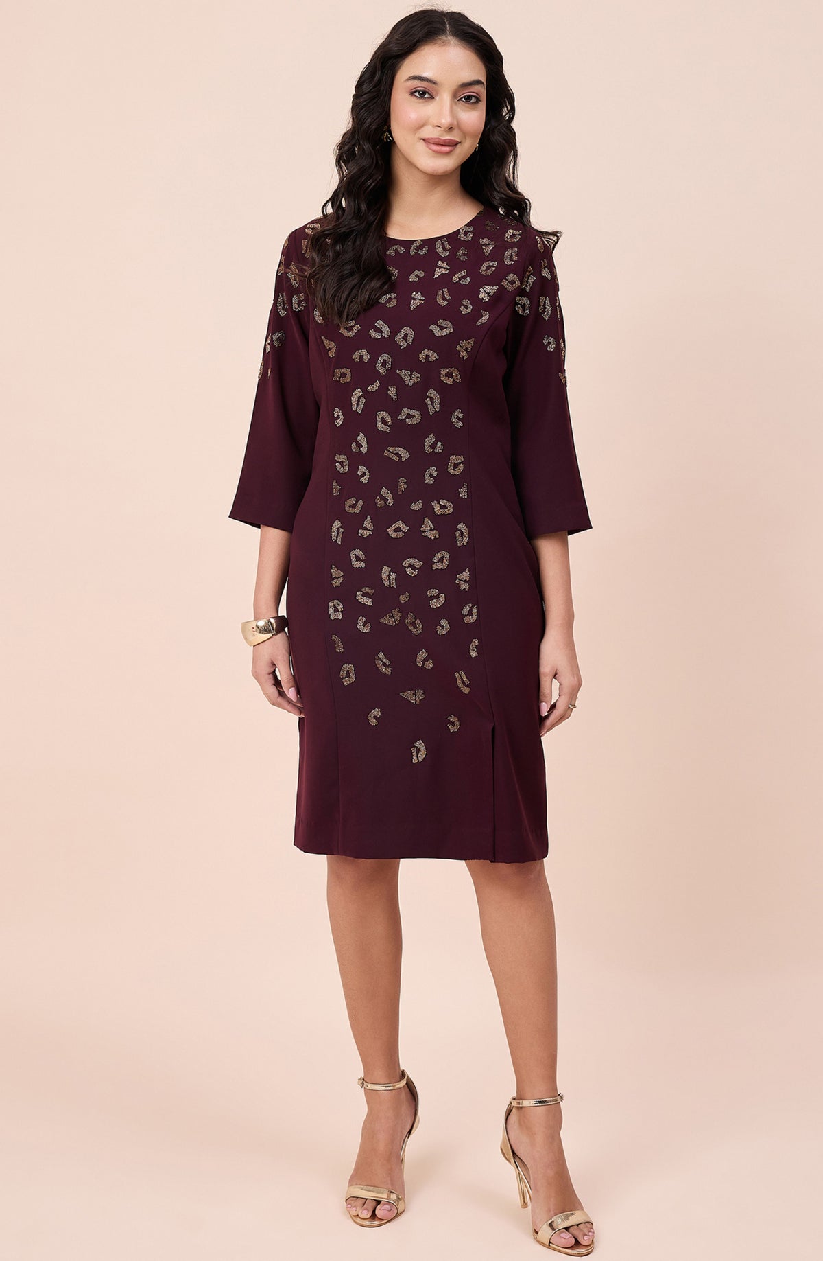 Wine Copper Embellished Dress