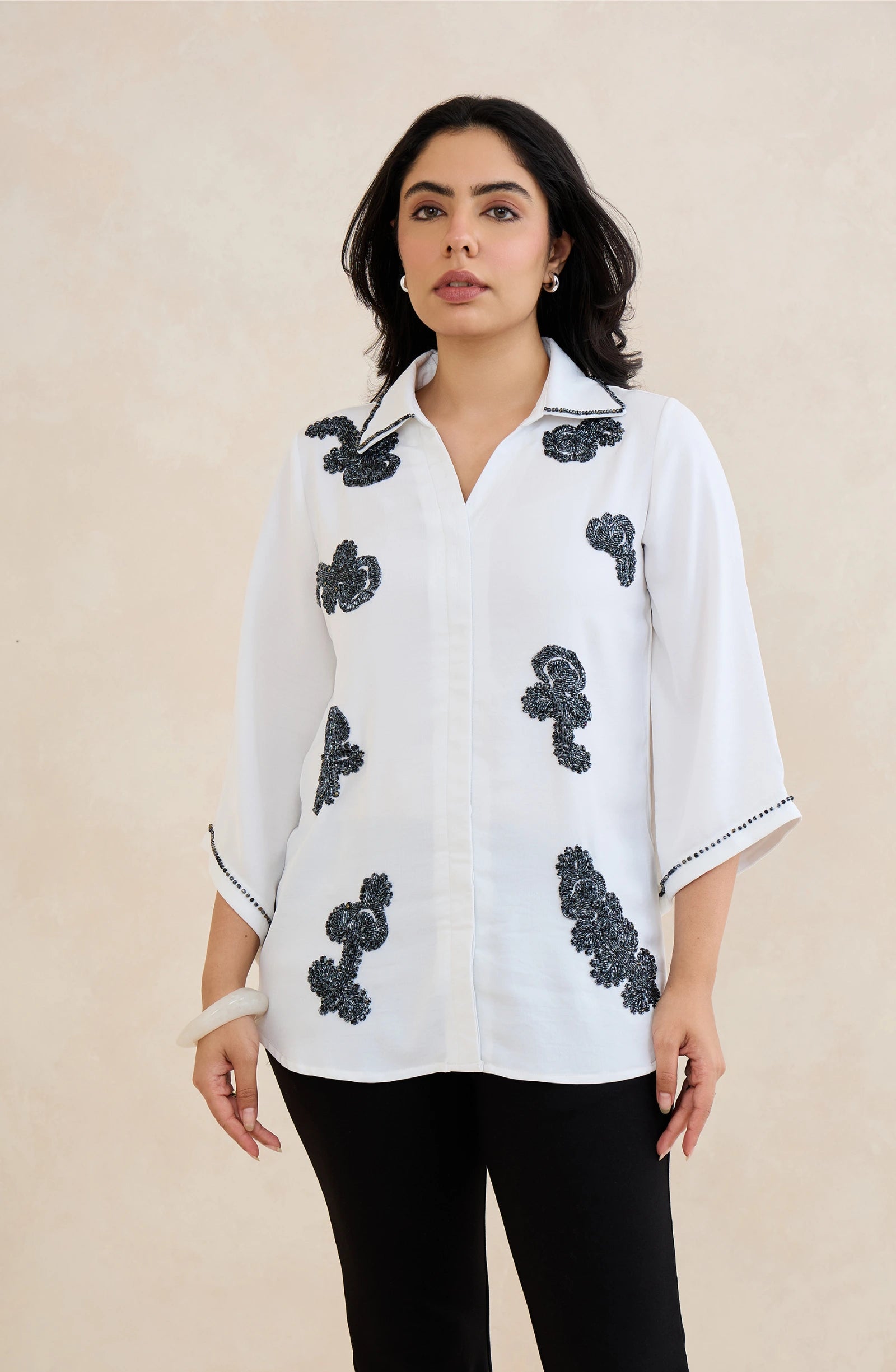 White Floral Midnight Embellished Shirt