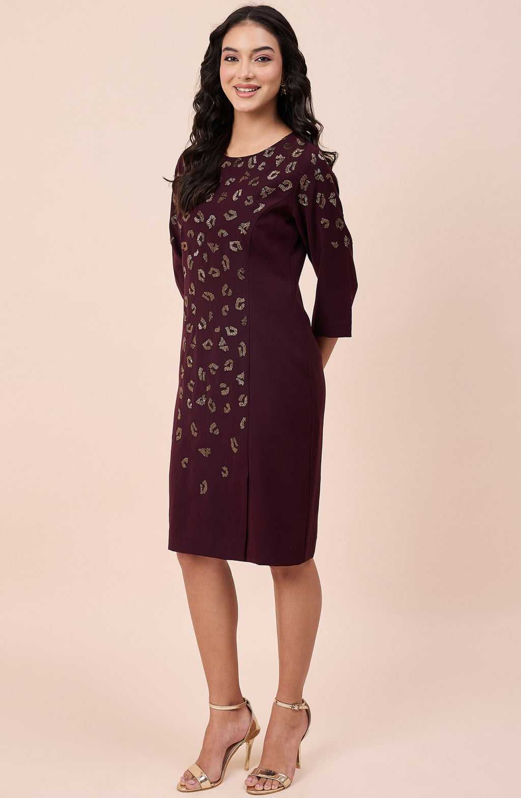 Wine Copper Embellished Dress