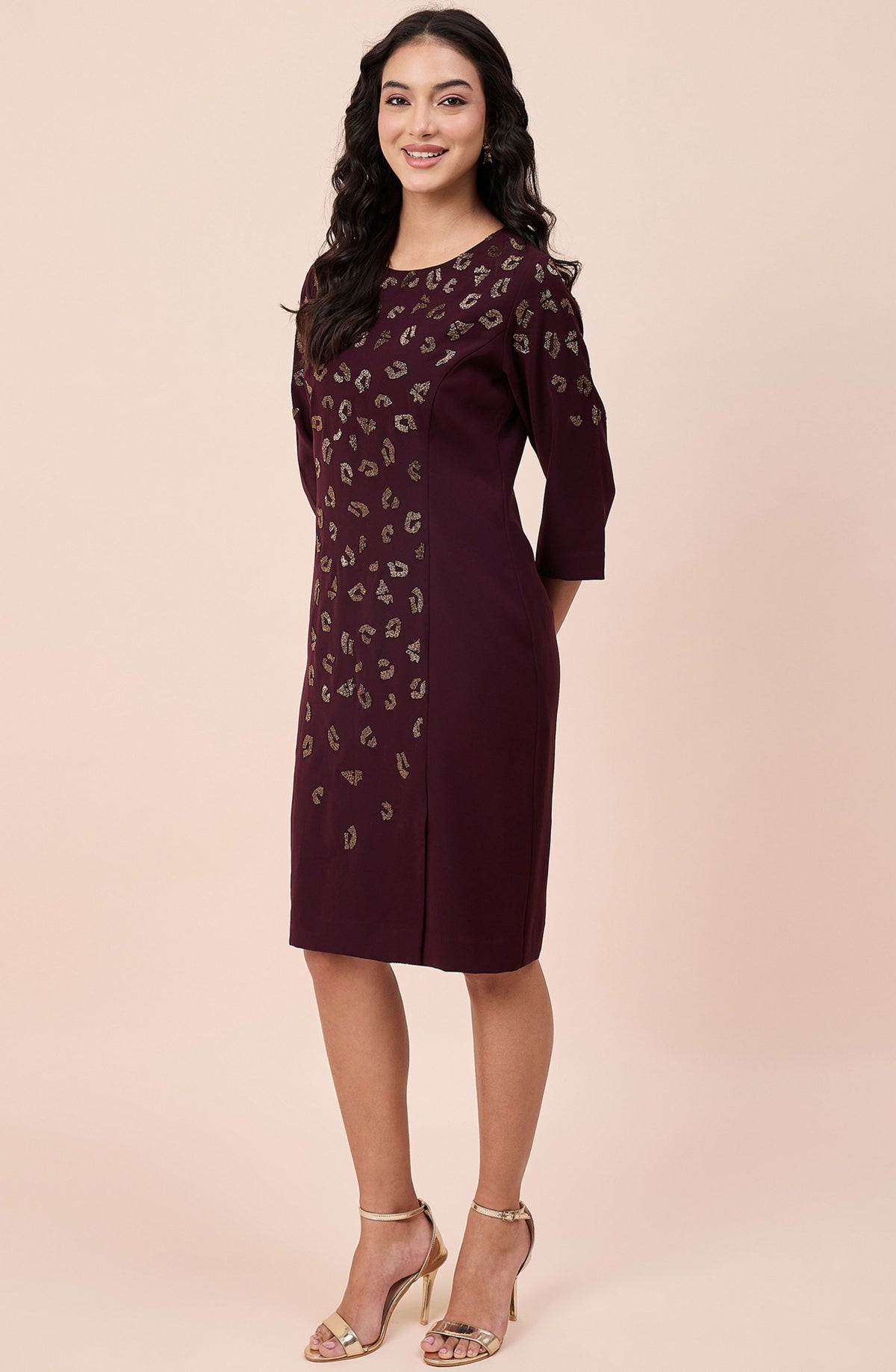 Wine Copper Embellished Dress