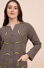 Taupe Co-ord Set with Yellow Sequin Crescent Motifs