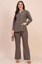 Taupe Co-ord Set with Yellow Sequin Crescent Motifs