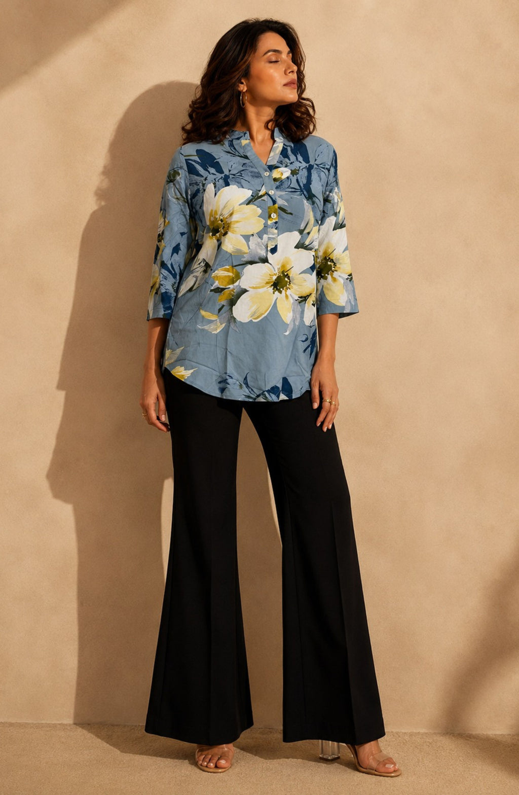 Blue Floral Printed Shirt