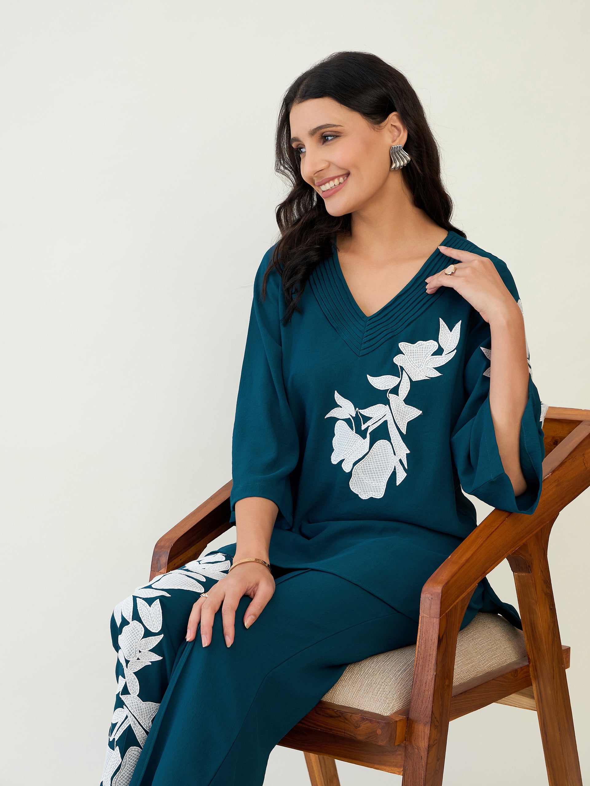 Teal Patch Embroidery Co-ord Set