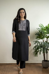 Black Kurta Set with Intricate White Embroidery