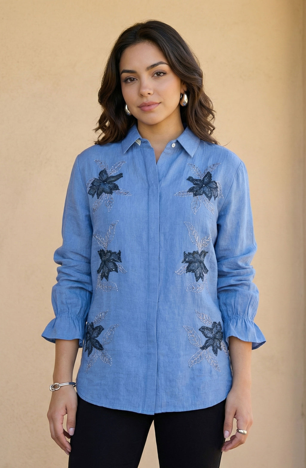 Lilac Blue Embroidered Shirt