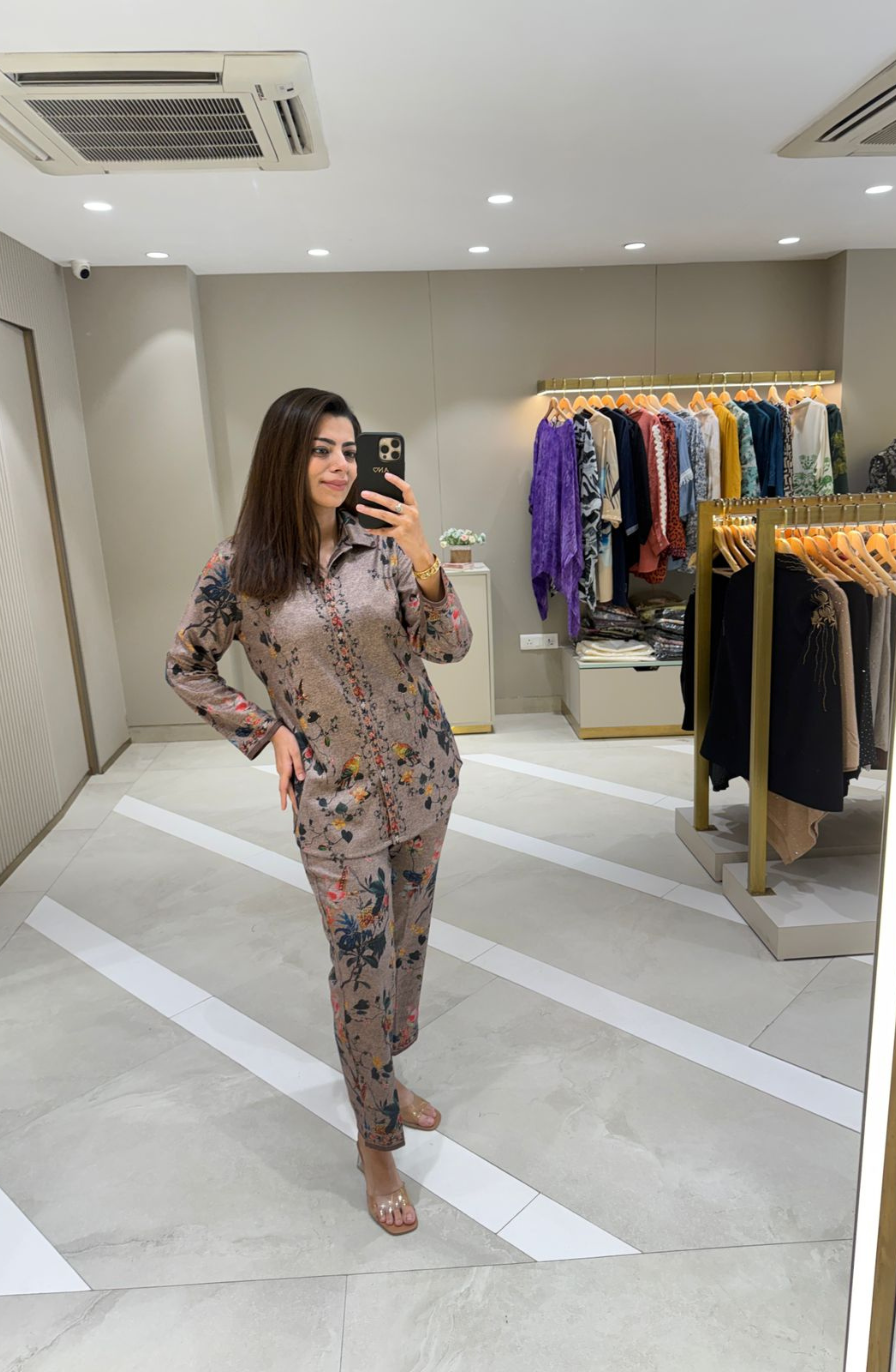 Woolen Beige Printed Co-Ord Set