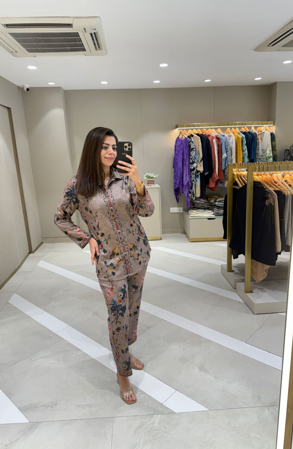 Woolen Beige Printed Co-Ord Set