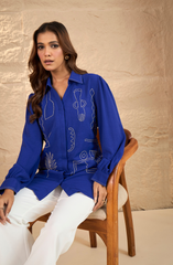 Royal Blue Abstract Embroidered Shirt