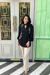 Choker Neck Black Embellished Shirt