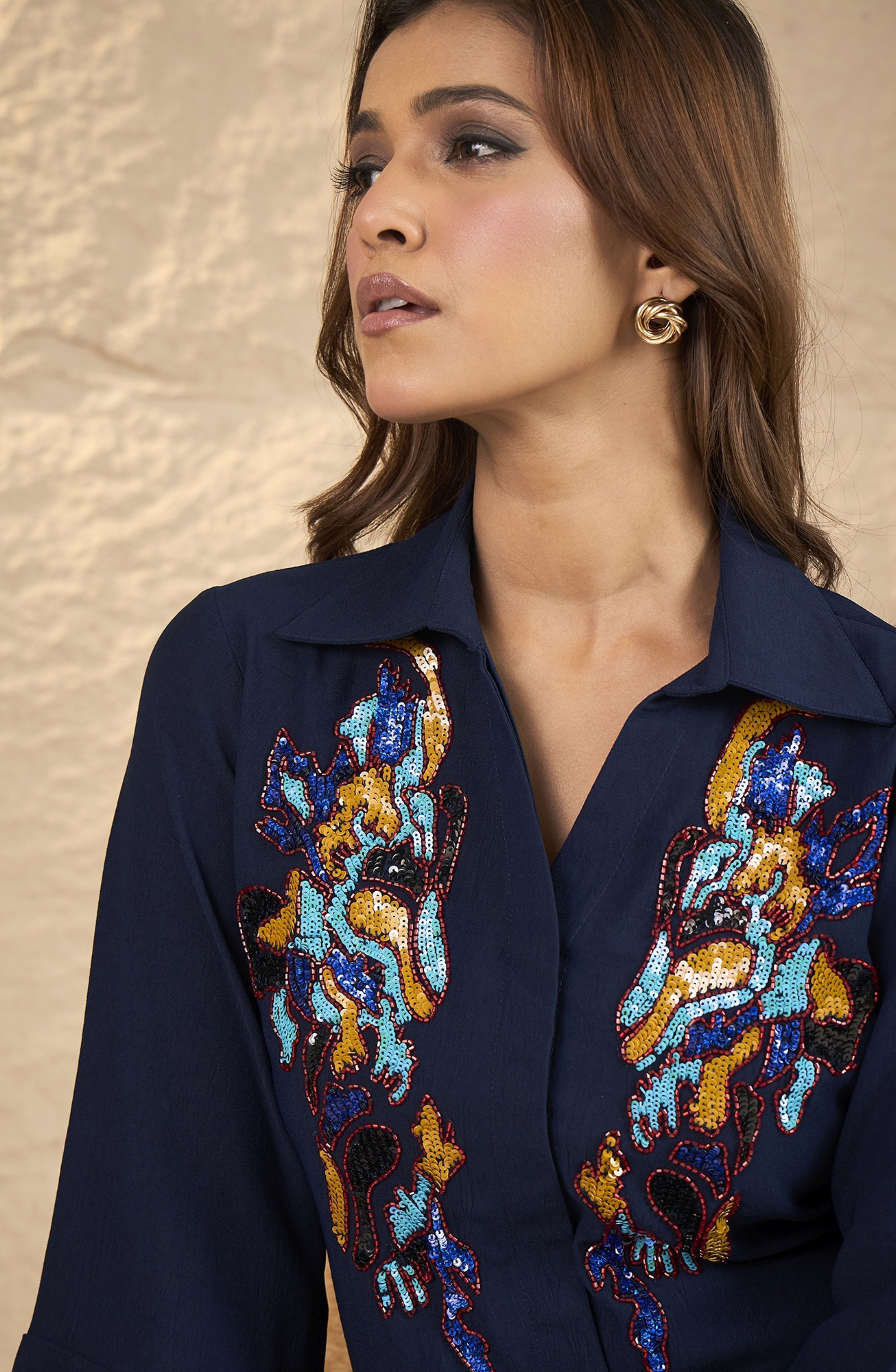 Blue Colorful Embellished Shirt