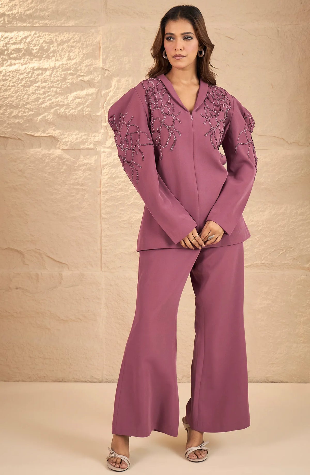 Blush Pink Puff Style Embellished Co-Ord