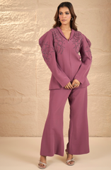 Blush Pink Puff Style Embellished Co-Ord