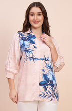 Blush Pink Shirt with Blue Floral Print
