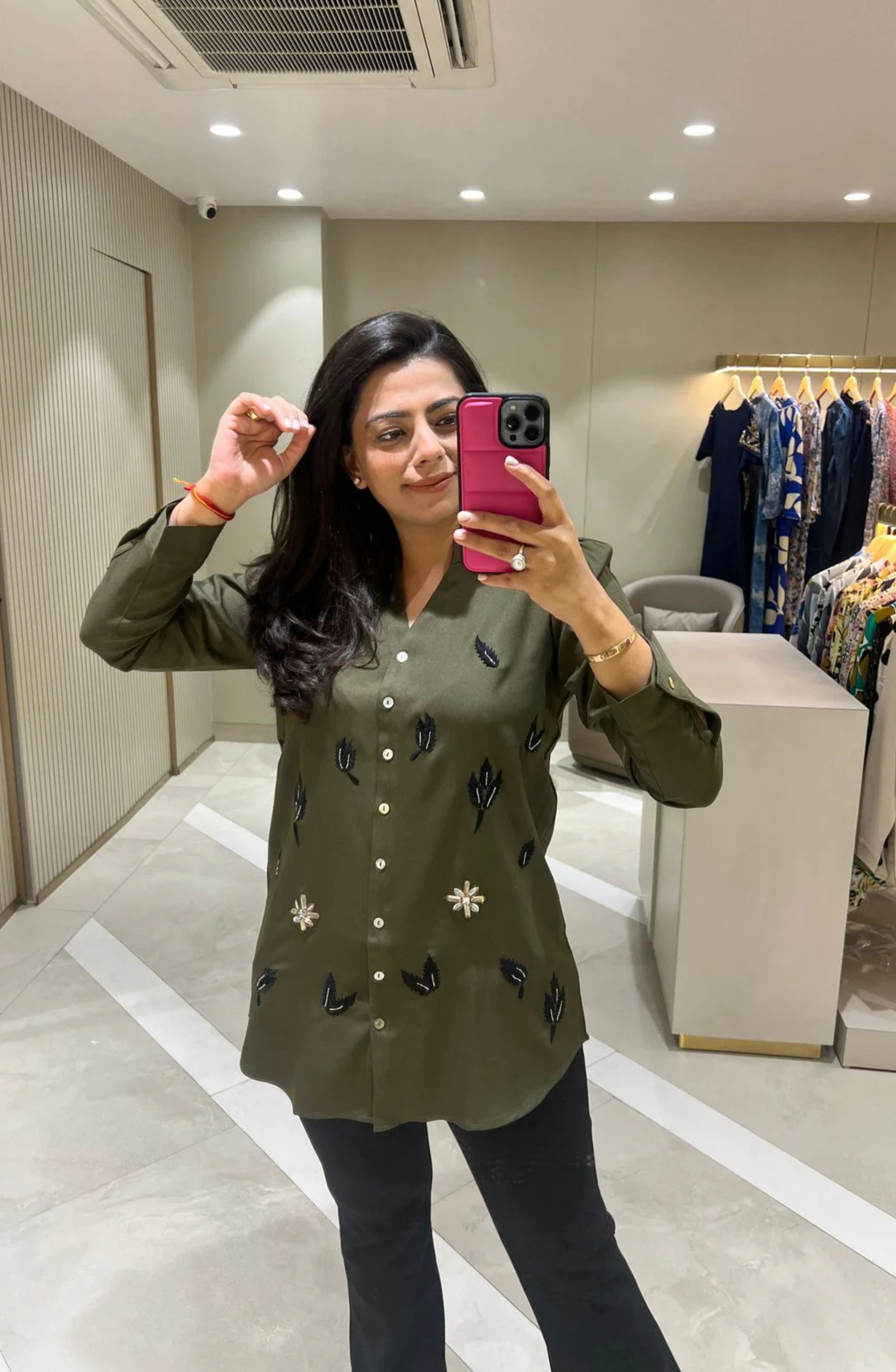 Green Embellished Shirt