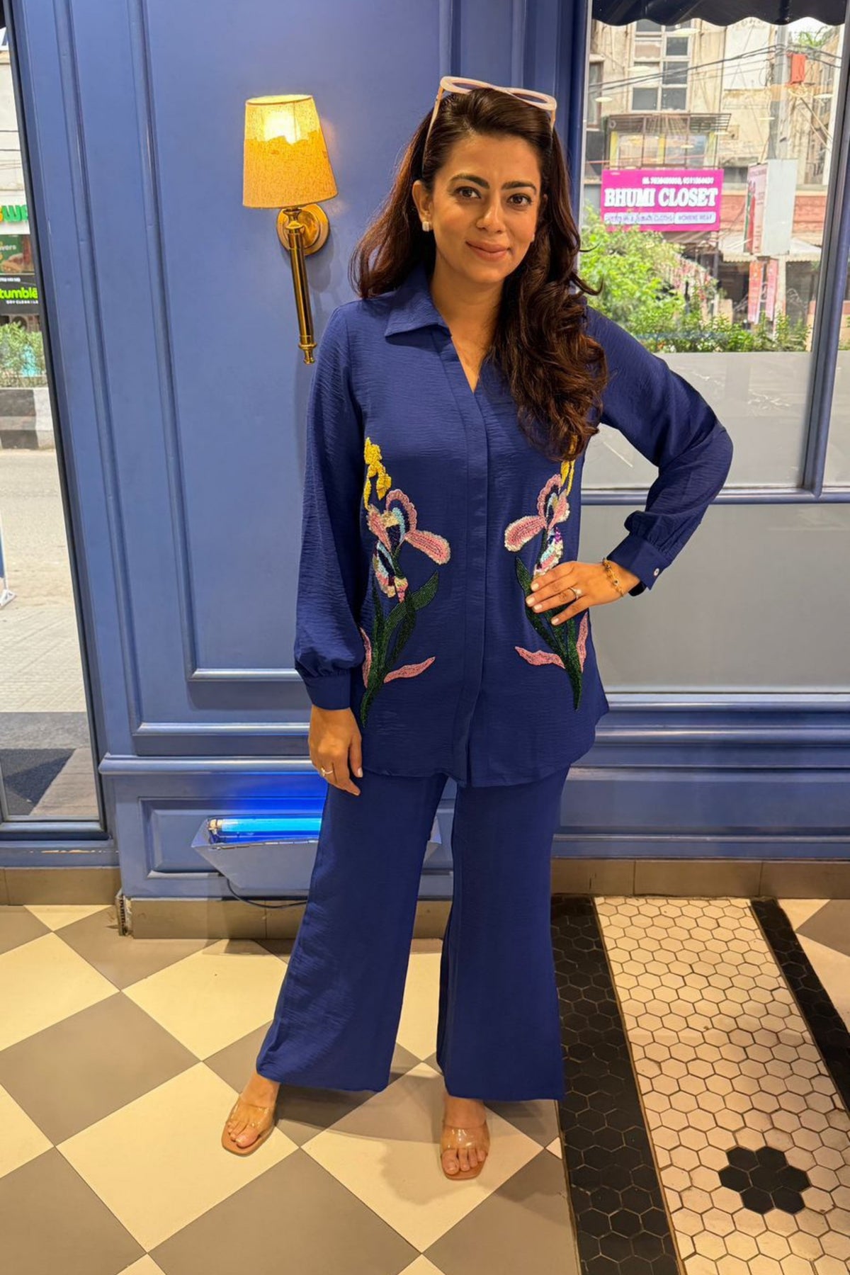 Royal Blue Embellished Floral Co-Ord Set