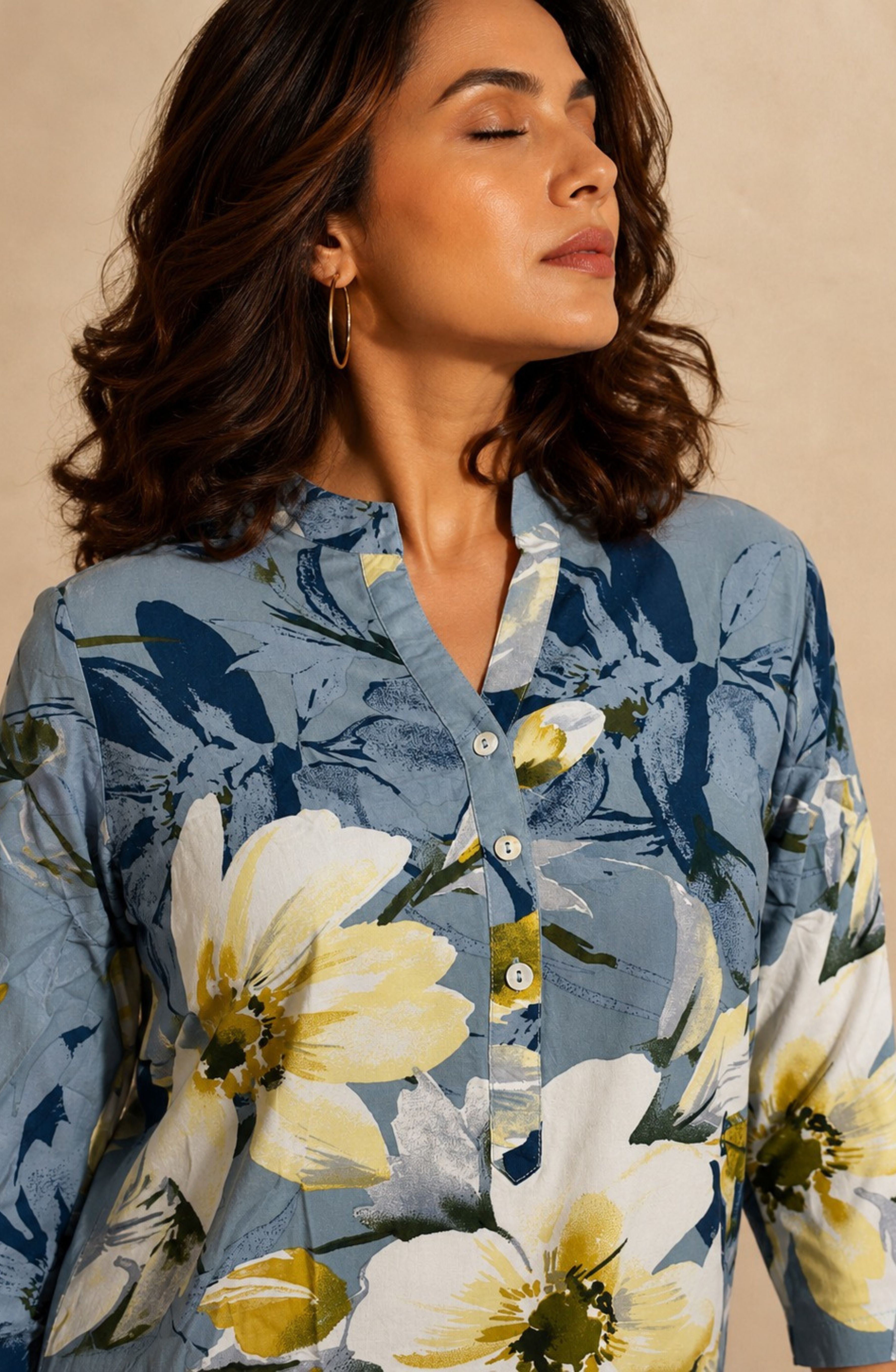 Blue Floral Printed Shirt