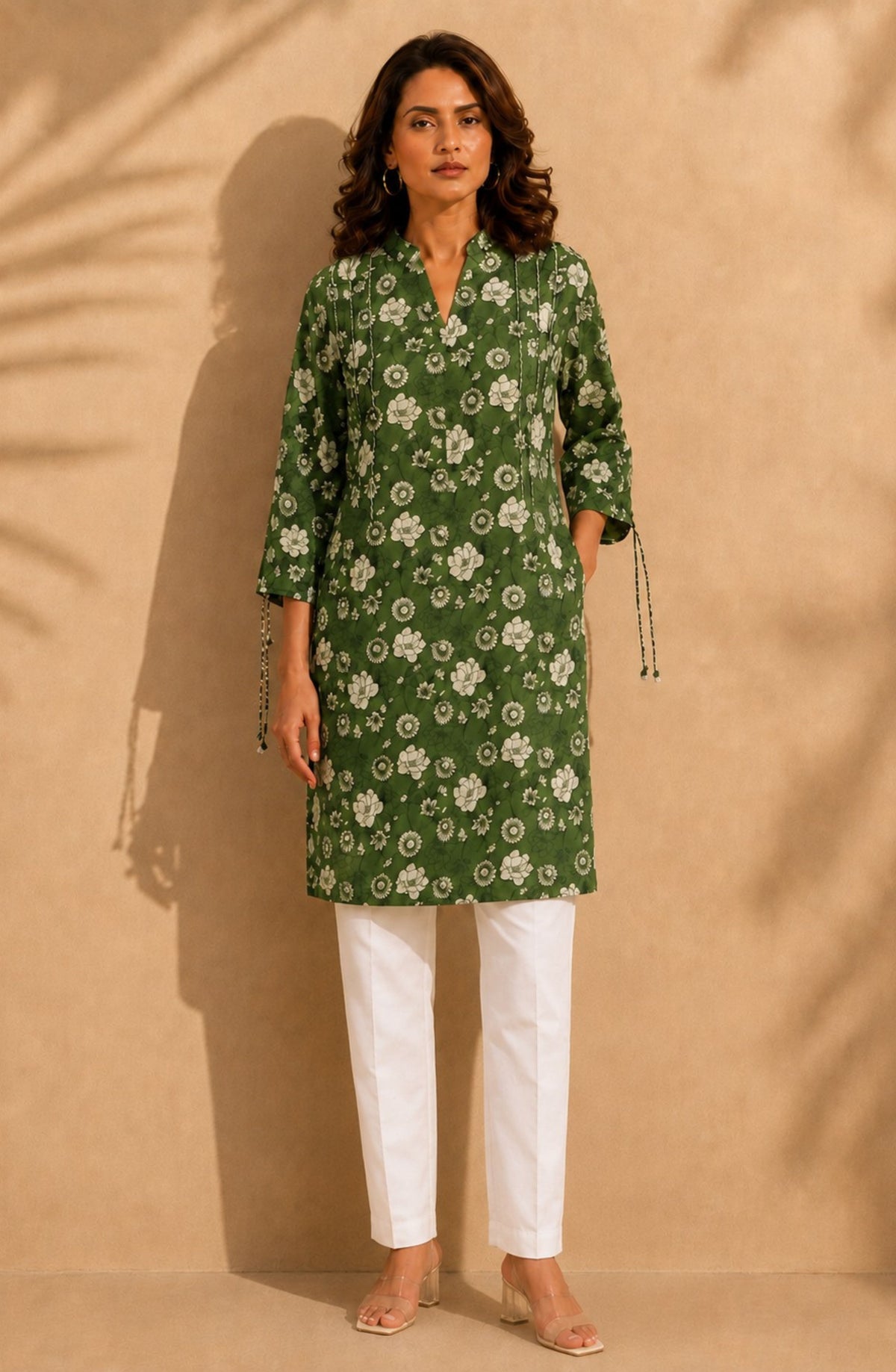 Olive Green Floral Printed Kurti