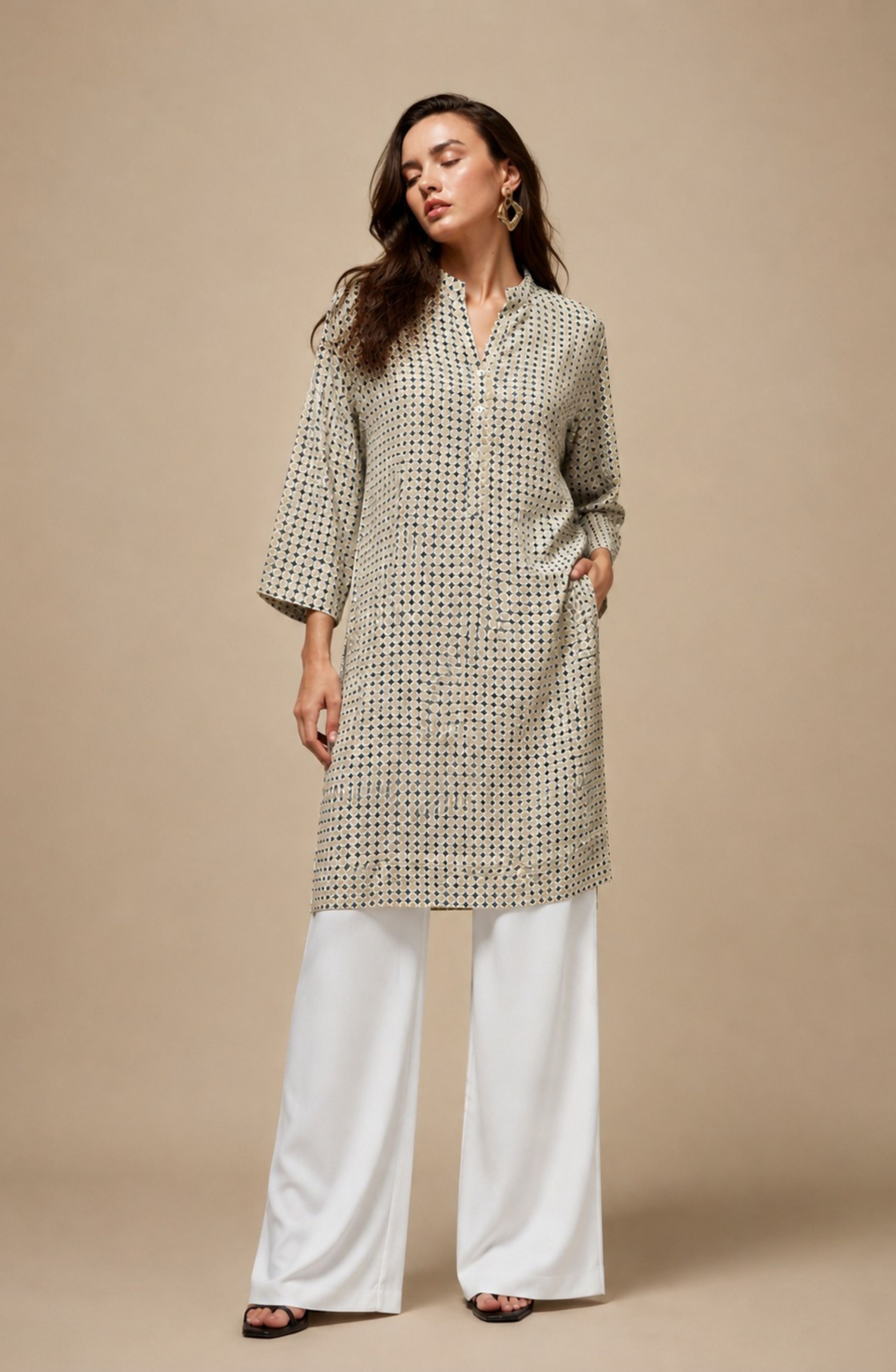 Beige Contemporary Printed Kurti