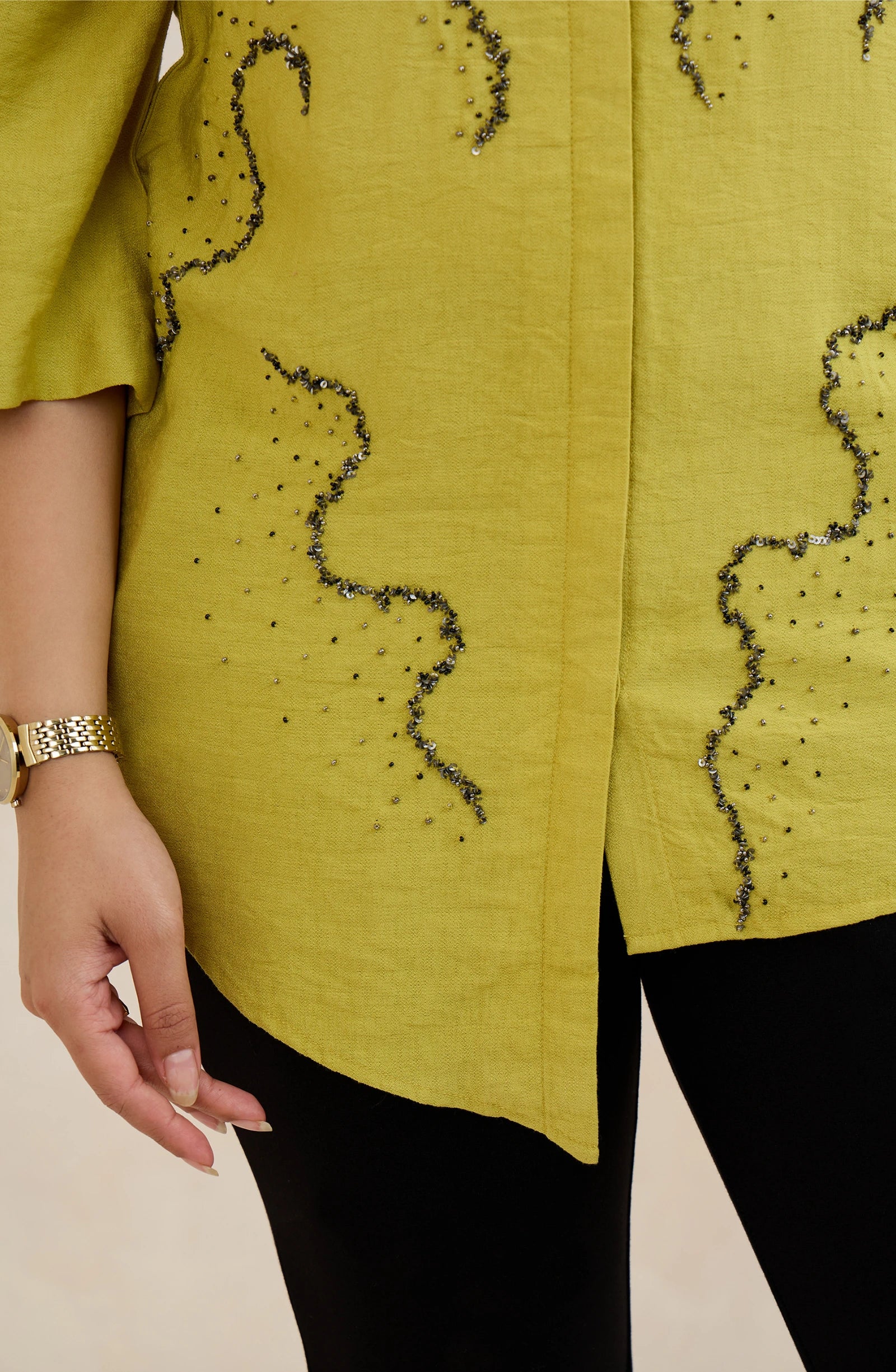 Lime Green Wave Embellished Shirt