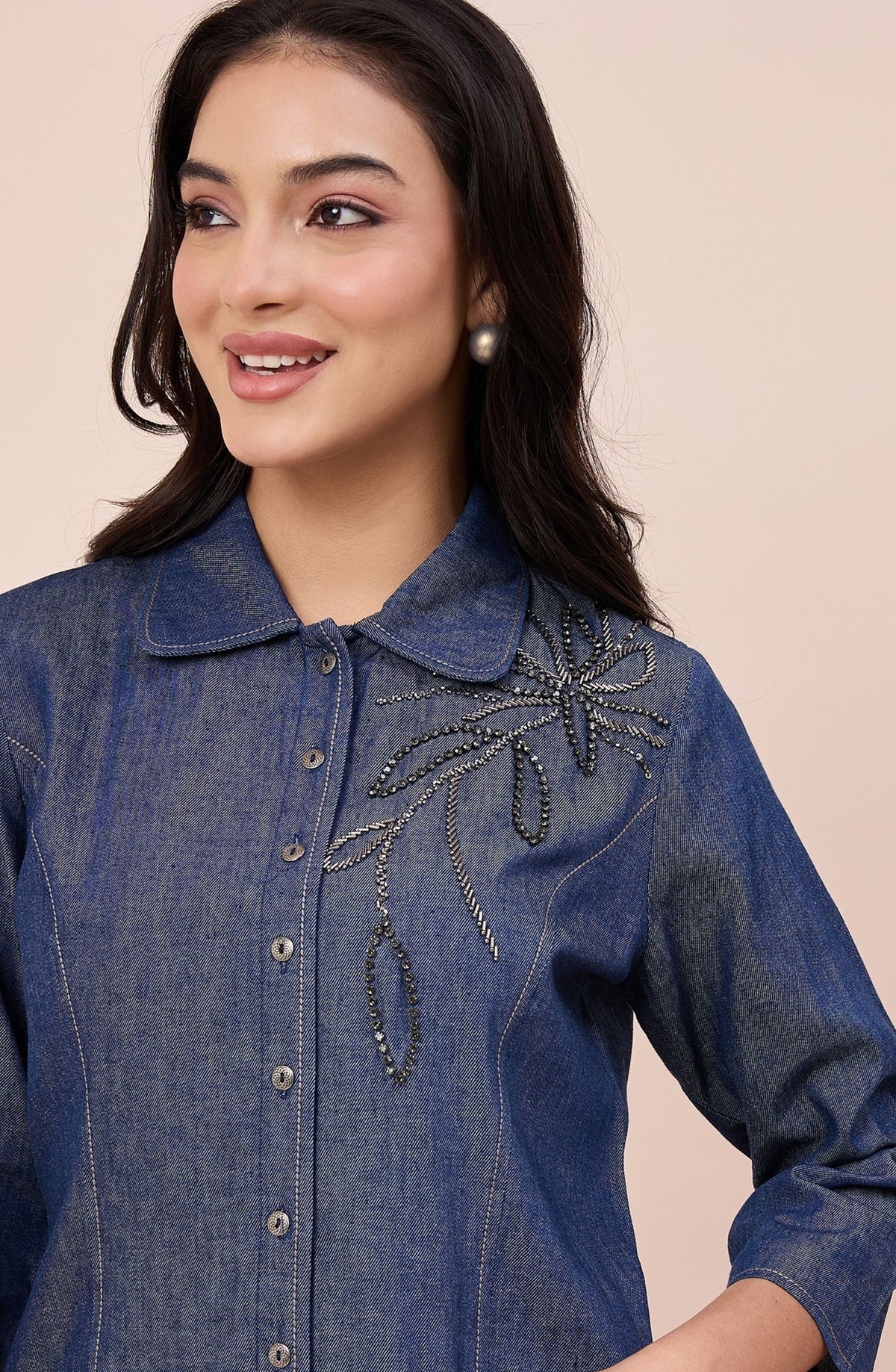 Cotton Denim Stone Embellished Co-ord Set