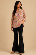 Peach Multicolor Small Floral Printed Shirt