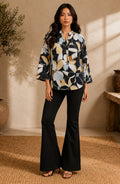 Navy Blue Multicolor Floral Printed Shirt