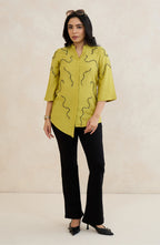 Lime Green Wave Embellished Shirt