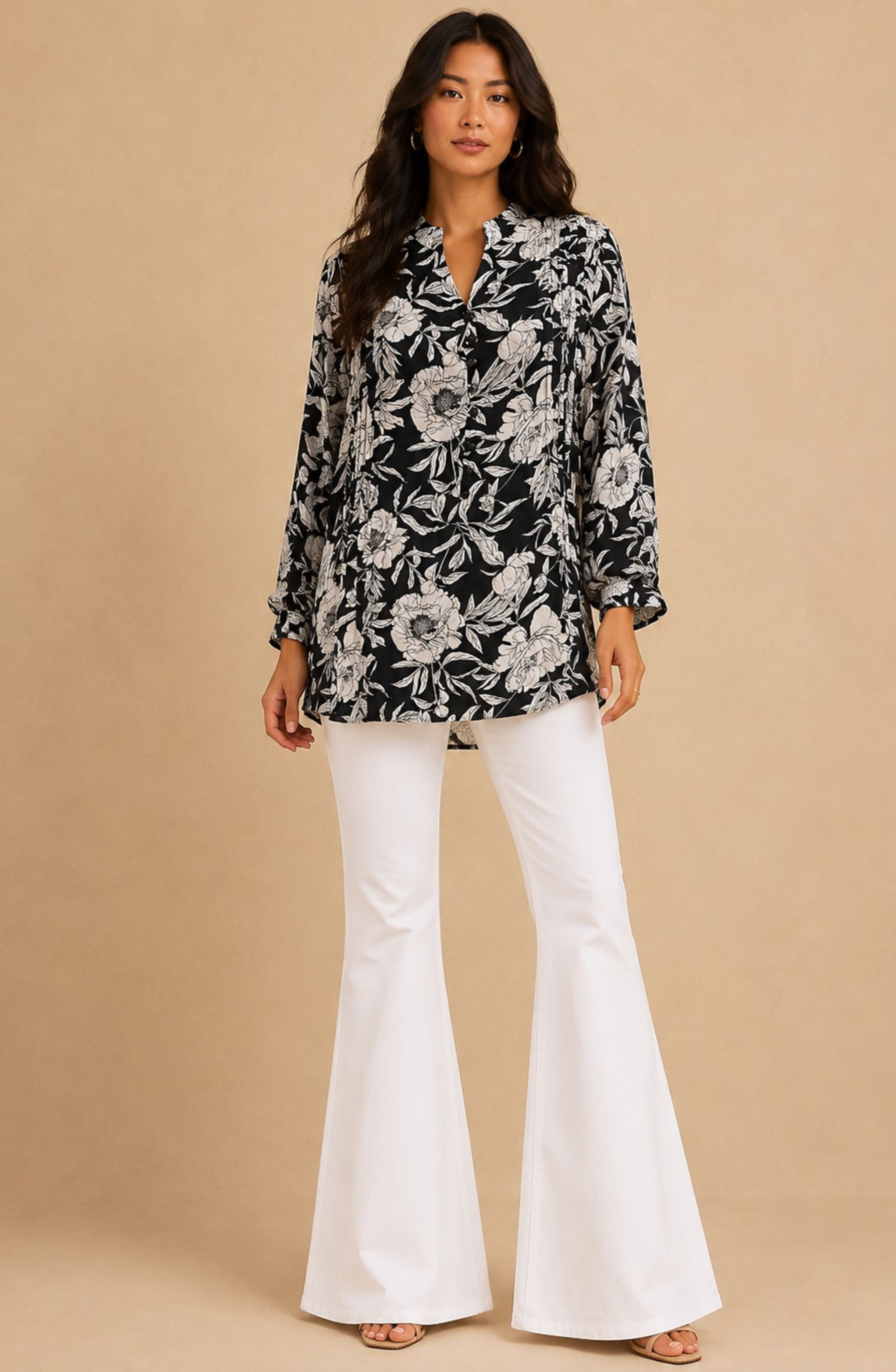 Black & White Floral Printed Shirt