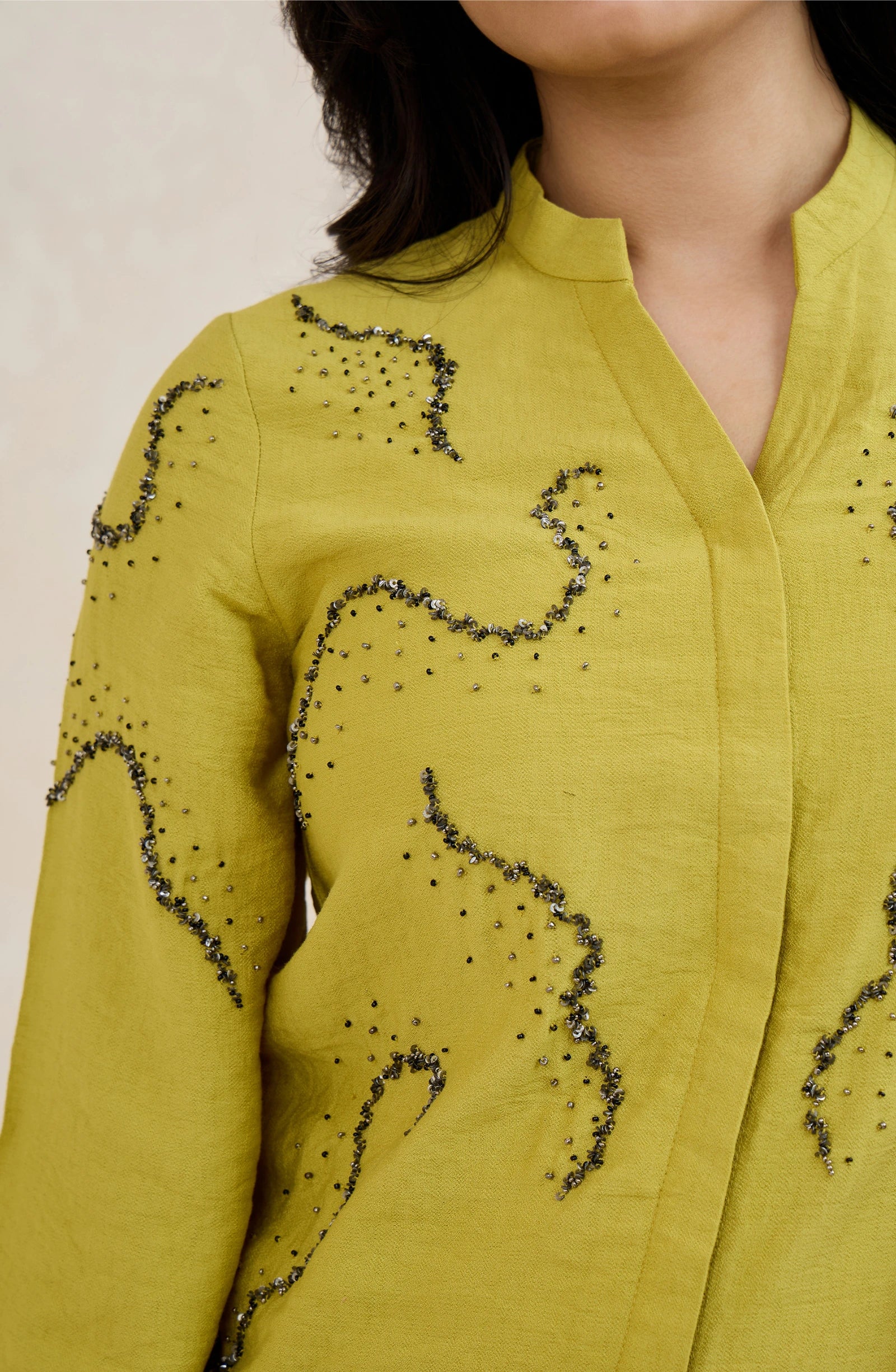 Lime Green Wave Embellished Shirt