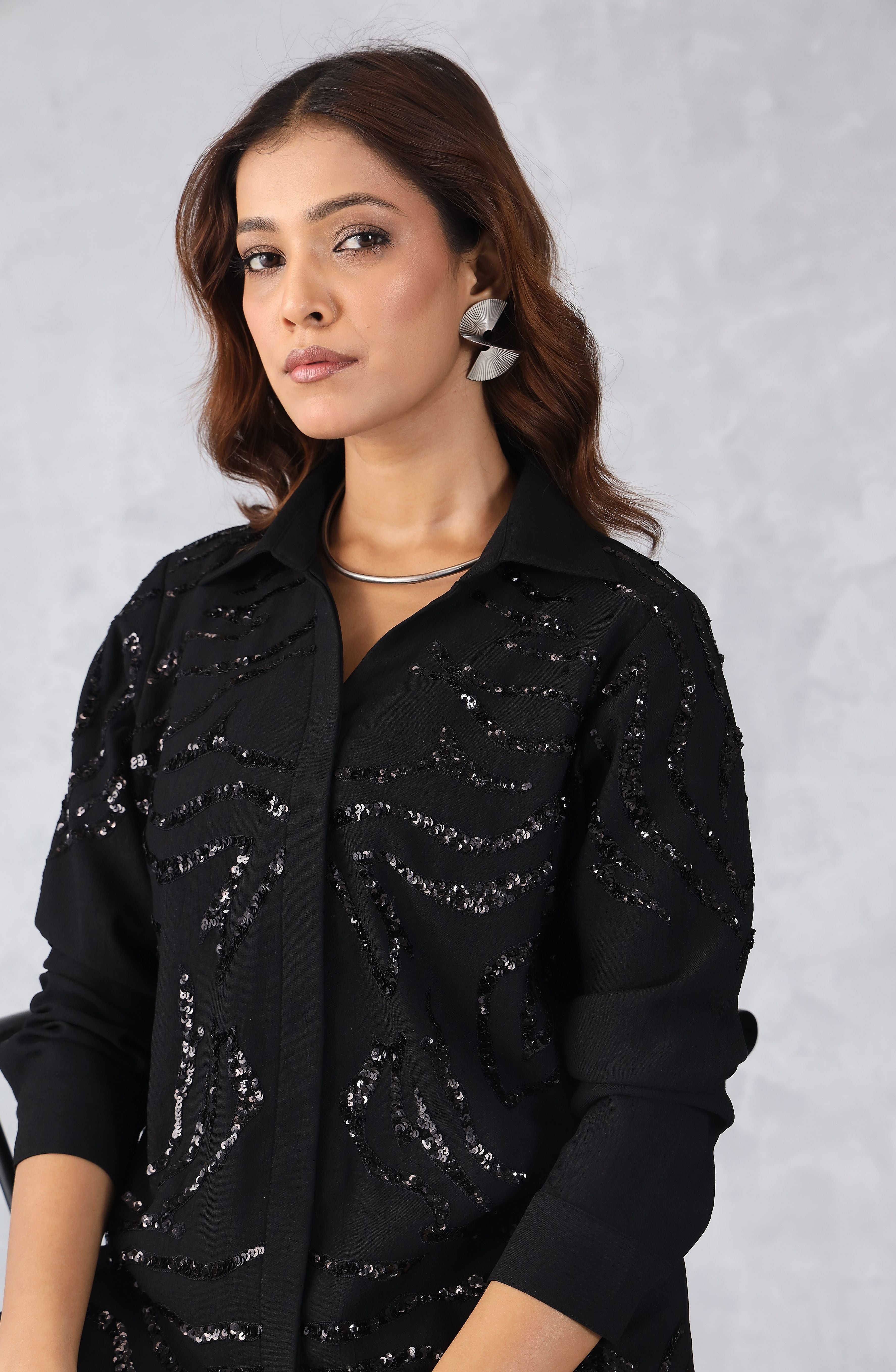 Black Abstract Embellished Shirt