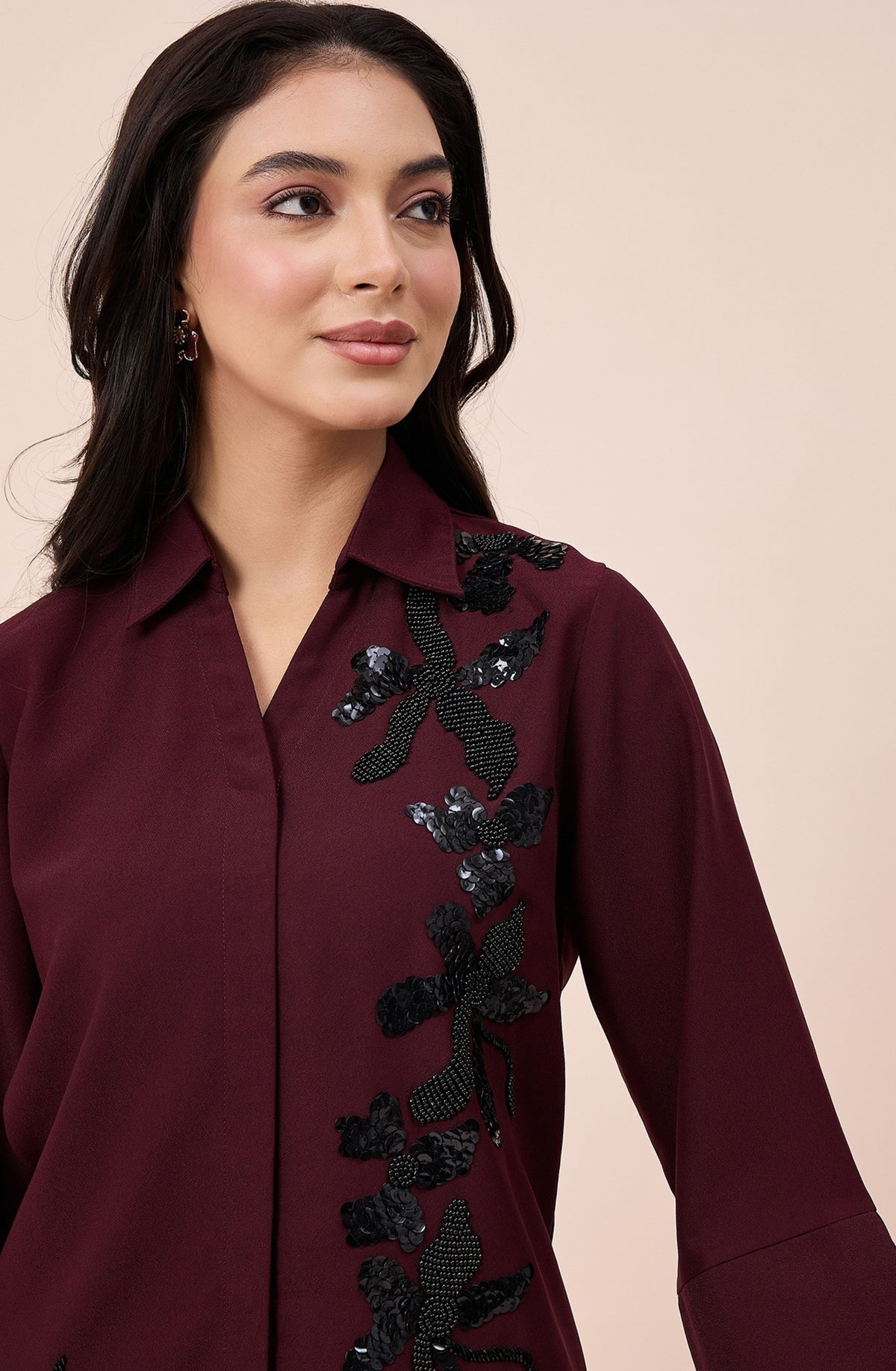 Wine & Black Embellished Co-ord Set