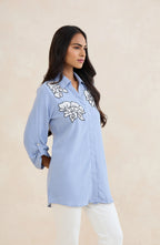 Sky Blue Floral Embellished Shirt