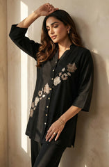 Black Half & Half Embroidered Co-ord Set