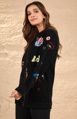 Formal Black Jacket with Funky Motif