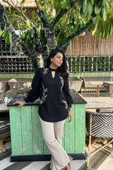 Choker Neck Black Embellished Shirt