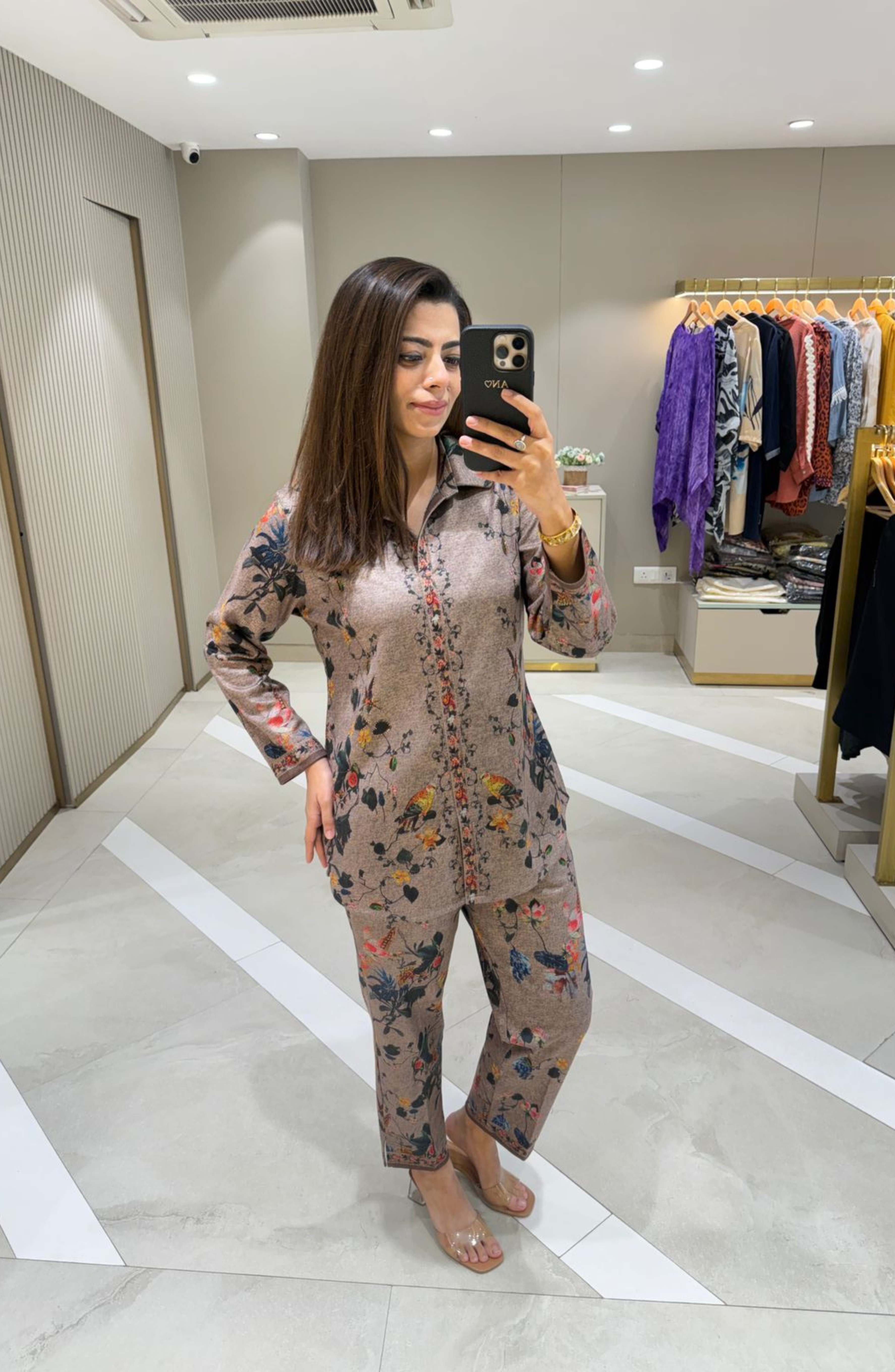 Woolen Beige Printed Co-Ord Set